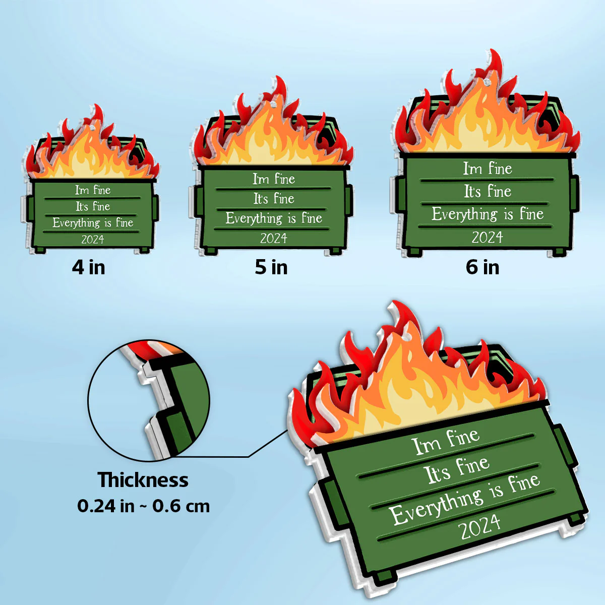 Dumpster Fire I'm Fine Snarky Personalized 2-Layer Acrylic Ornament - Image 9