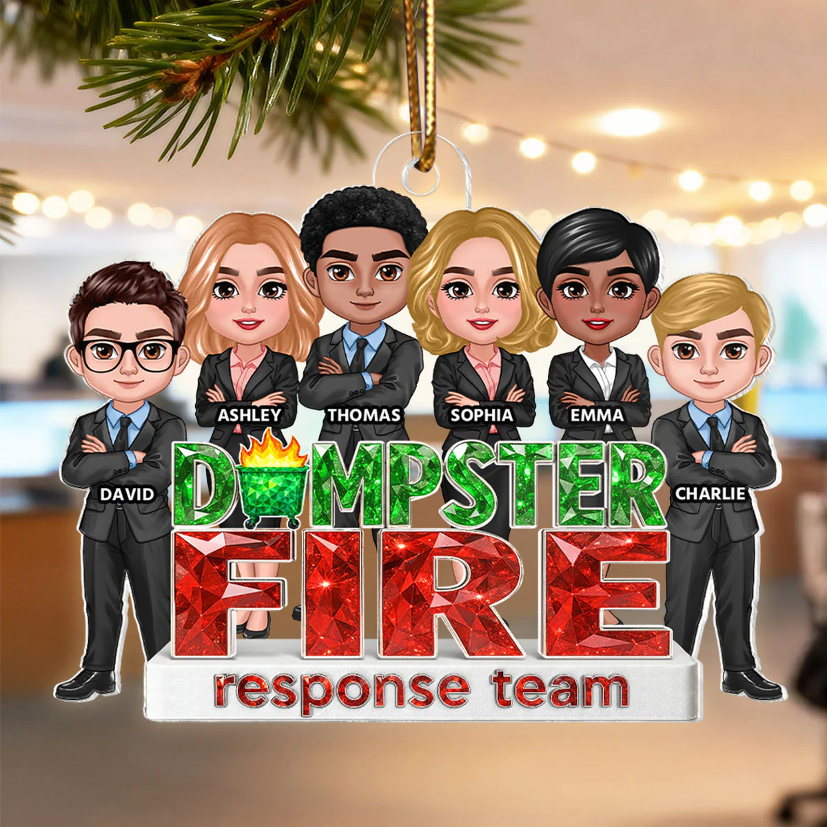 Dumpster Fire Response Team Coworker 3D Crystal Effect - Personalized Acrylic Ornament - Funny Holiday Christmas Gift for Coworkers - Image 3