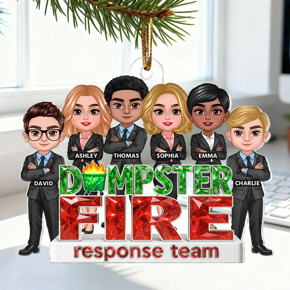 Dumpster Fire Response Team Coworker 3D Crystal Effect - Personalized Acrylic Ornament - Funny Holiday Christmas Gift for Coworkers - Image 4