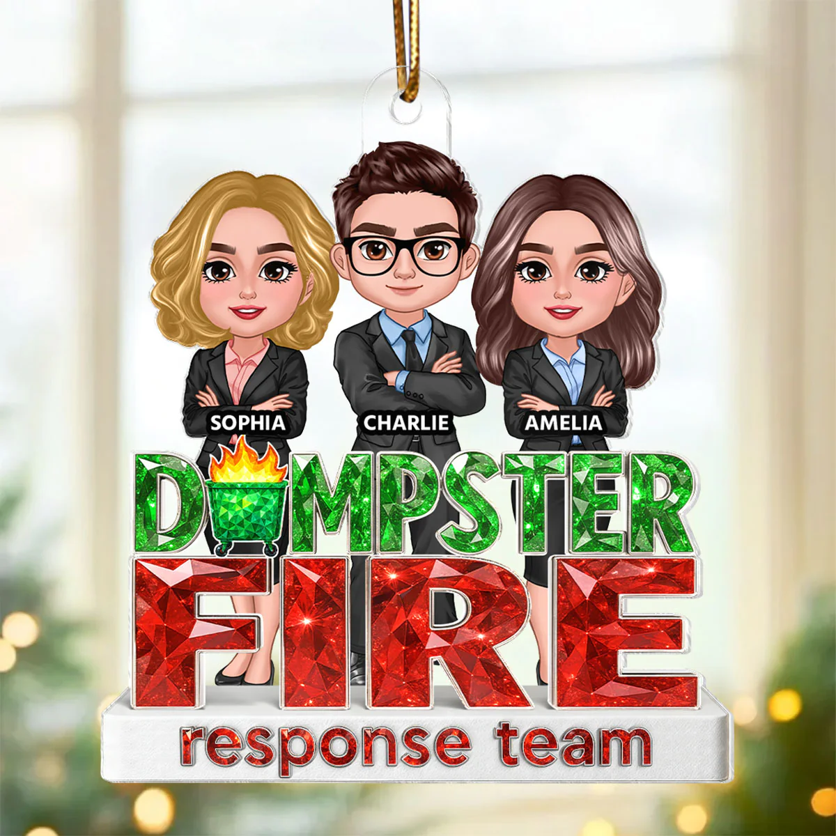 Dumpster Fire Response Team Coworker 3D Crystal Effect - Personalized Acrylic Ornament - Funny Holiday Christmas Gift for Coworkers - Image 5