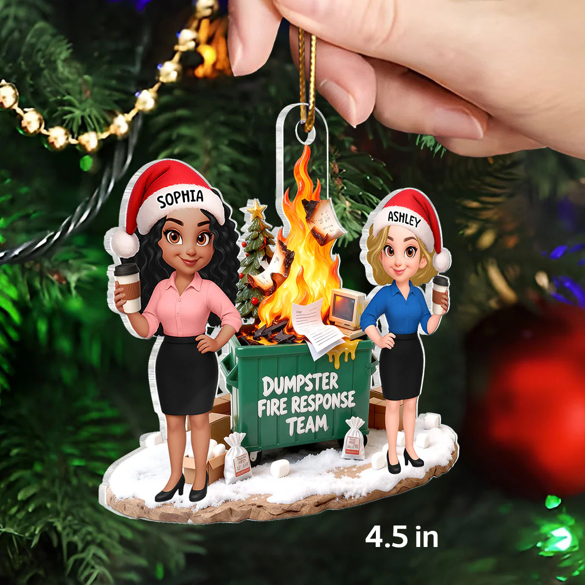 Dumpster Fire Response Team - Personalized Acrylic Ornament - Funny Gift For Coworkers, Work Besties - Image 4