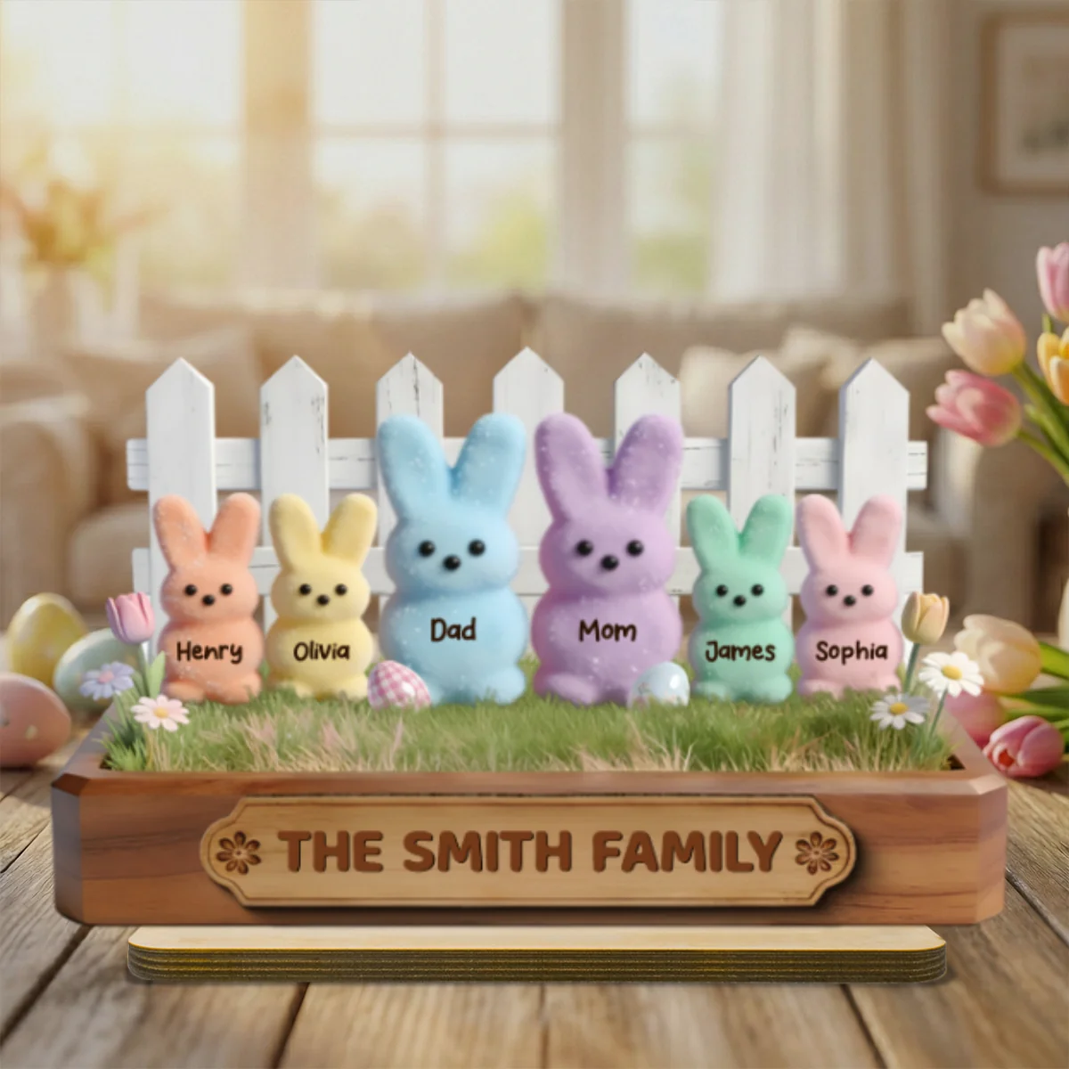 Easter Bunnies Family - Personalized 2-Layered Wooden Plaque - Gift For Family, Easter Decoration - Image 10