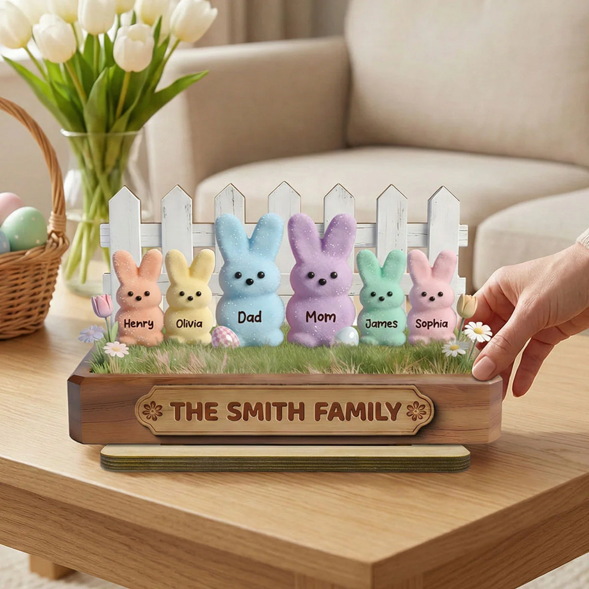 Easter Bunnies Family - Personalized 2-Layered Wooden Plaque - Gift For Family, Easter Decoration - Image 2