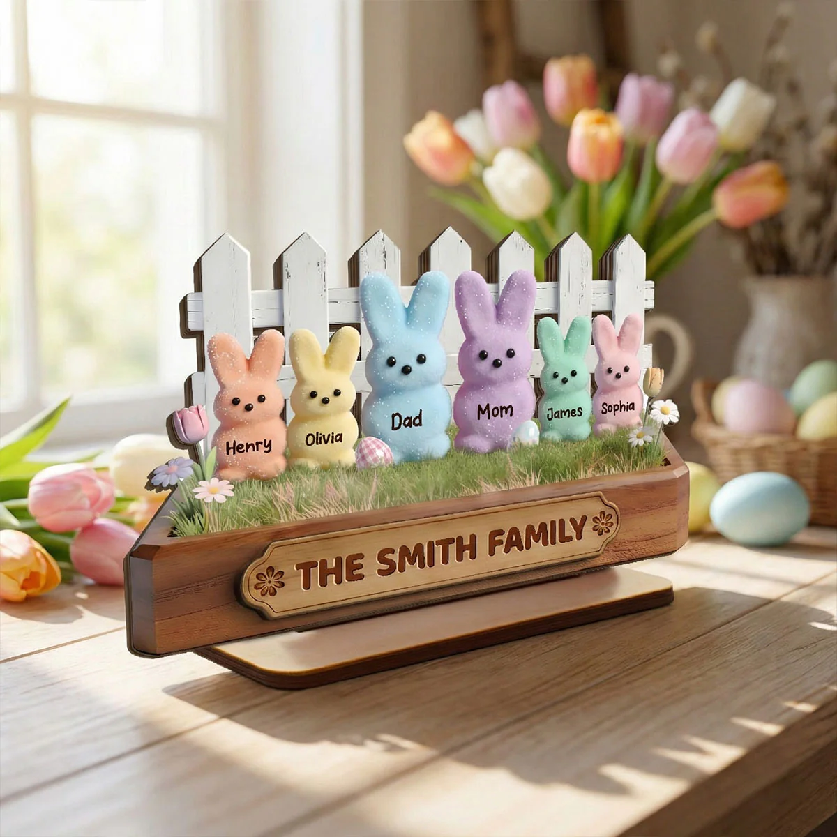 Easter Bunnies Family - Personalized 2-Layered Wooden Plaque - Gift For Family, Easter Decoration - Image 3