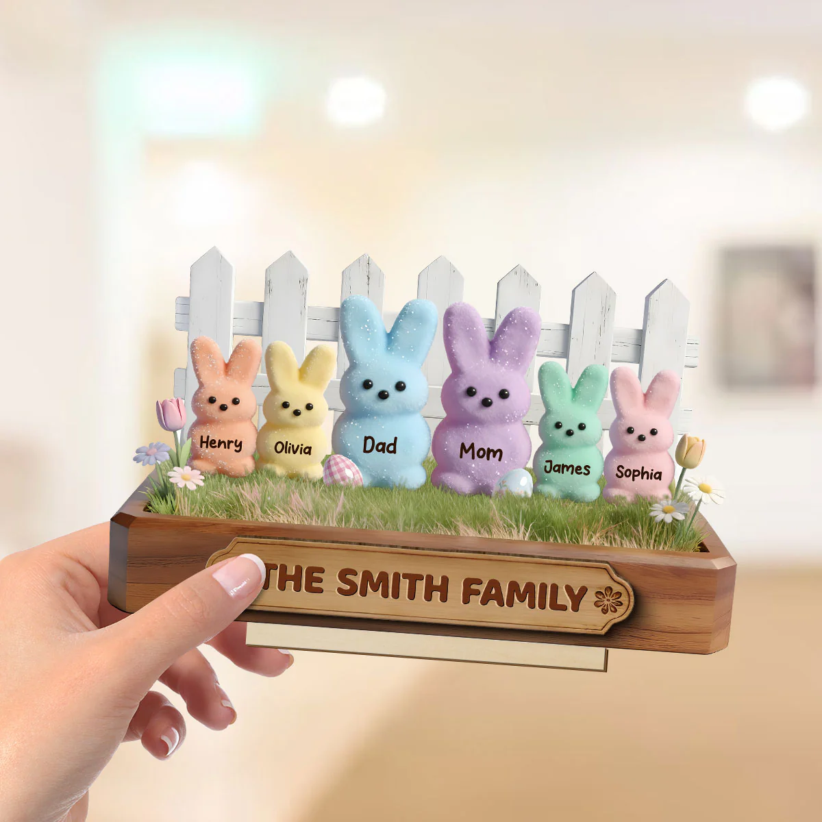 Easter Bunnies Family - Personalized 2-Layered Wooden Plaque - Gift For Family, Easter Decoration - Image 4
