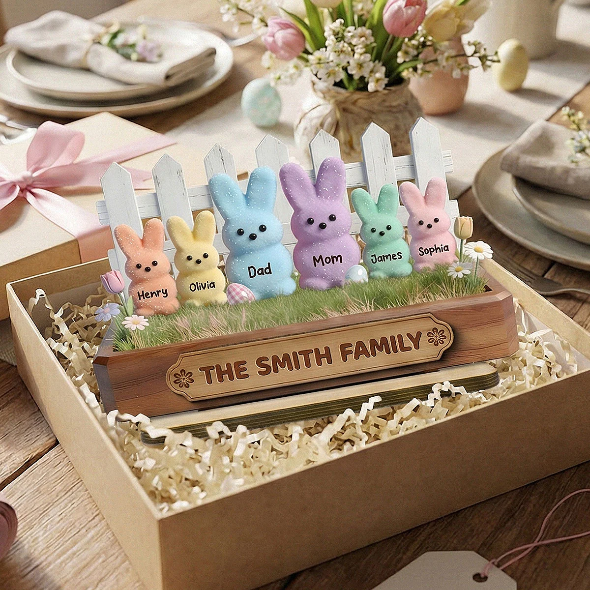 Easter Bunnies Family - Personalized 2-Layered Wooden Plaque - Gift For Family, Easter Decoration - Image 5