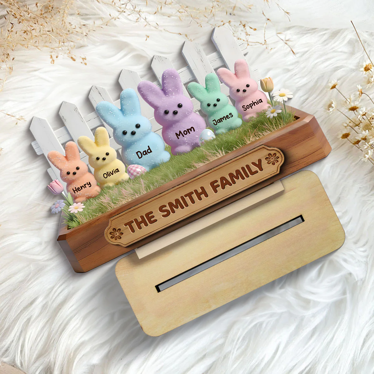 Easter Bunnies Family - Personalized 2-Layered Wooden Plaque - Gift For Family, Easter Decoration - Image 6