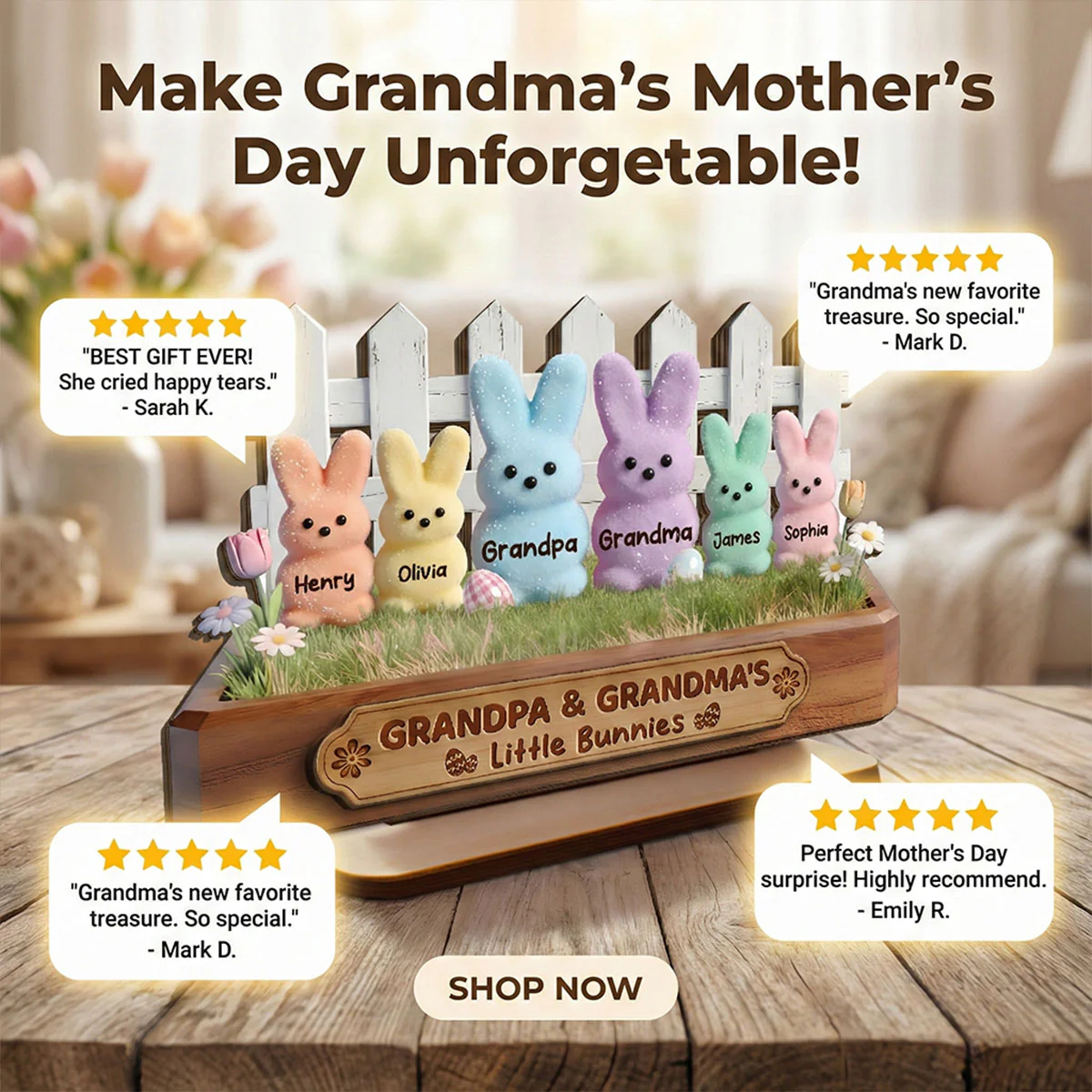 Easter Grandma & Grandpa Little Bunnies - Personalized 2-Layered Wooden Plaque - Gift For Grandparents - Image 10