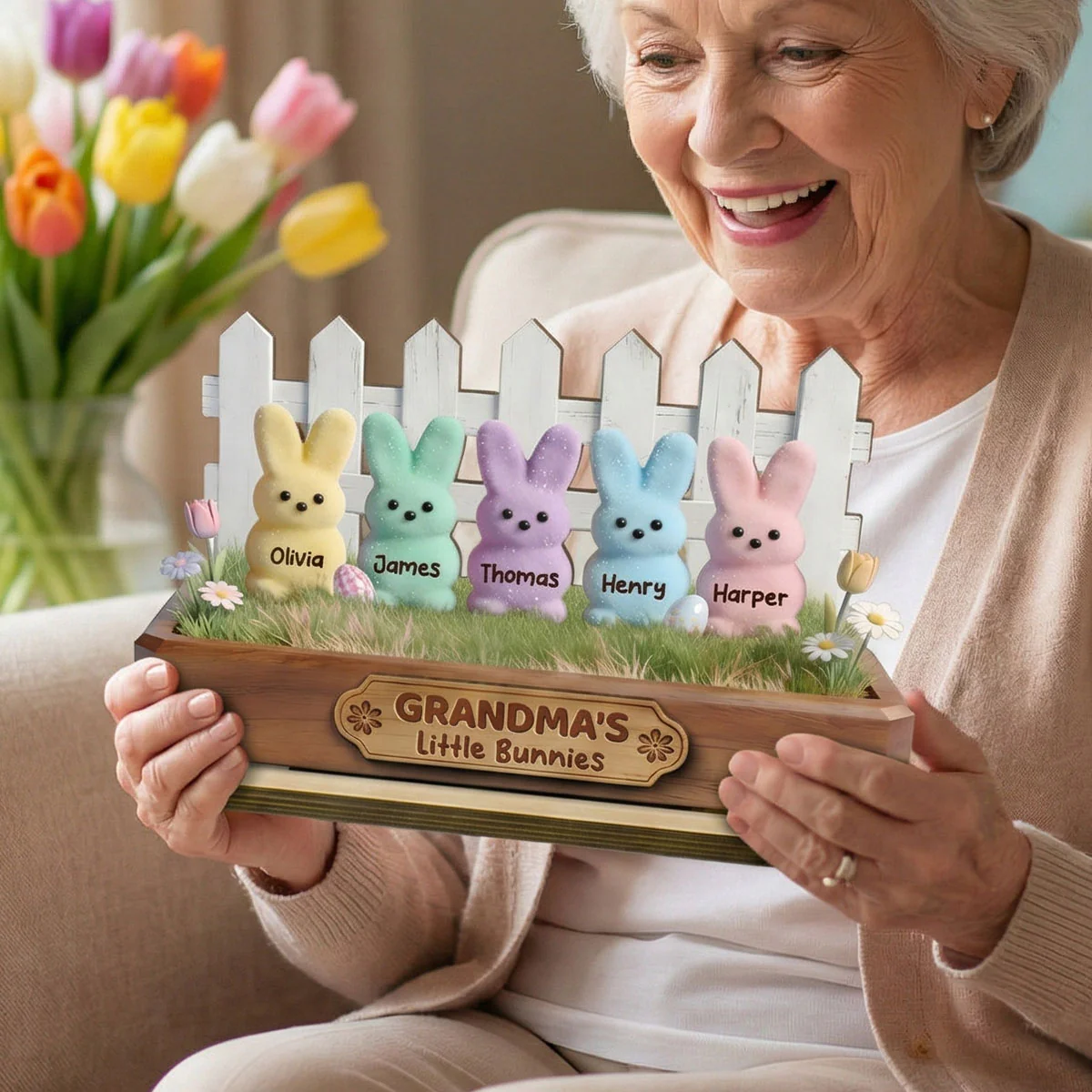 Easter Grandma Little Bunnies - Personalized 2-Layered Wooden Plaque - Easter Gift For Grandma, Easter Decoration - Image 8