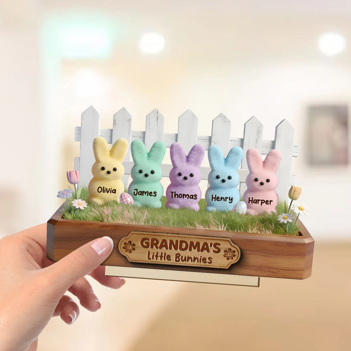 Happy Easter Grandma Little Bunnies - Personalized 2-Layered Wooden Plaque - Easter Gift For Grandma, Easter Decoration - Image 8