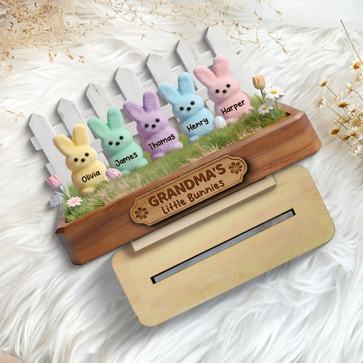 Happy Easter Grandma Little Bunnies - Personalized 2-Layered Wooden Plaque - Easter Gift For Grandma, Easter Decoration - Image 9