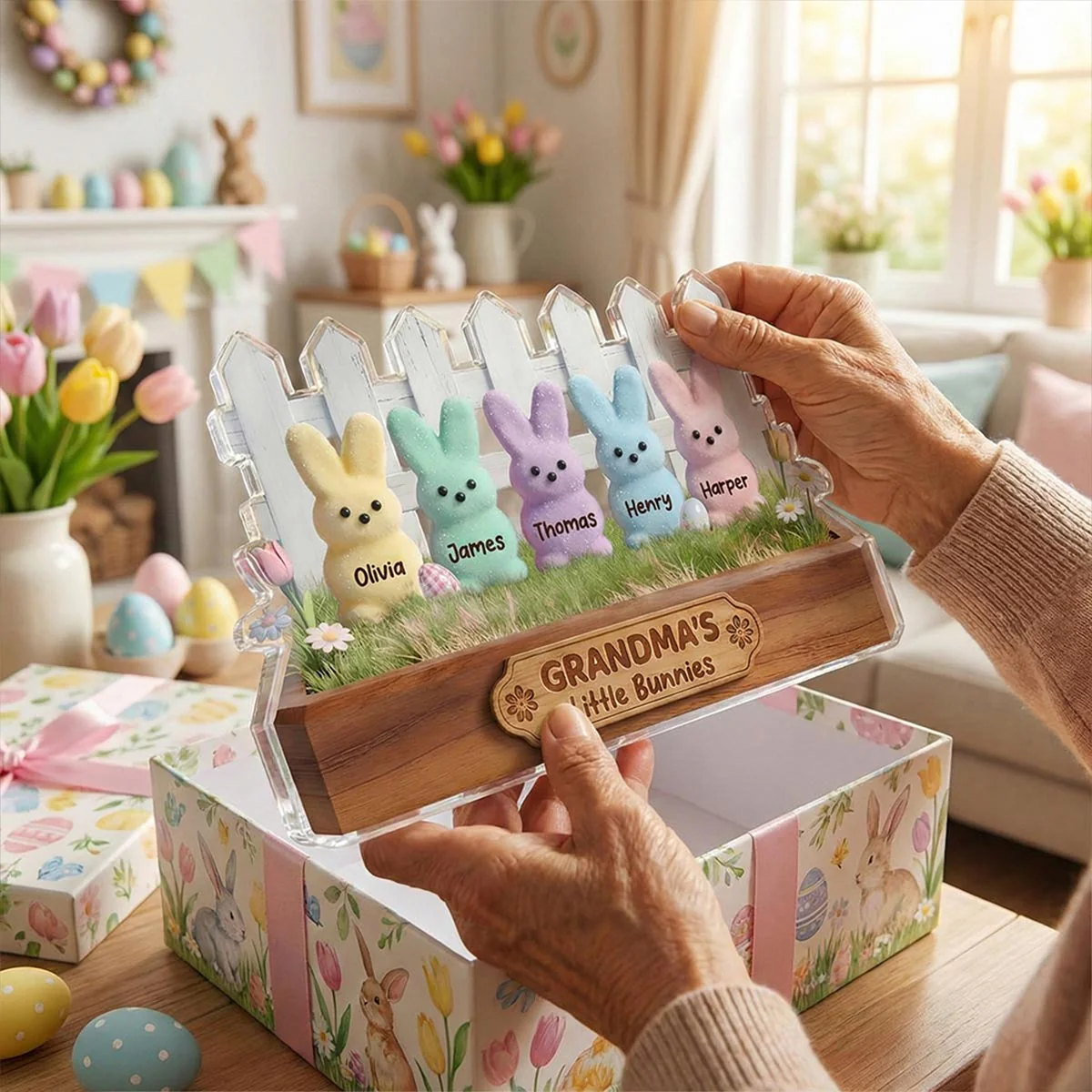 Easter Grandma Little Bunnies - Personalized Acrylic Block Plaque - Gift For Grandma, Easter Decoration - Image 3