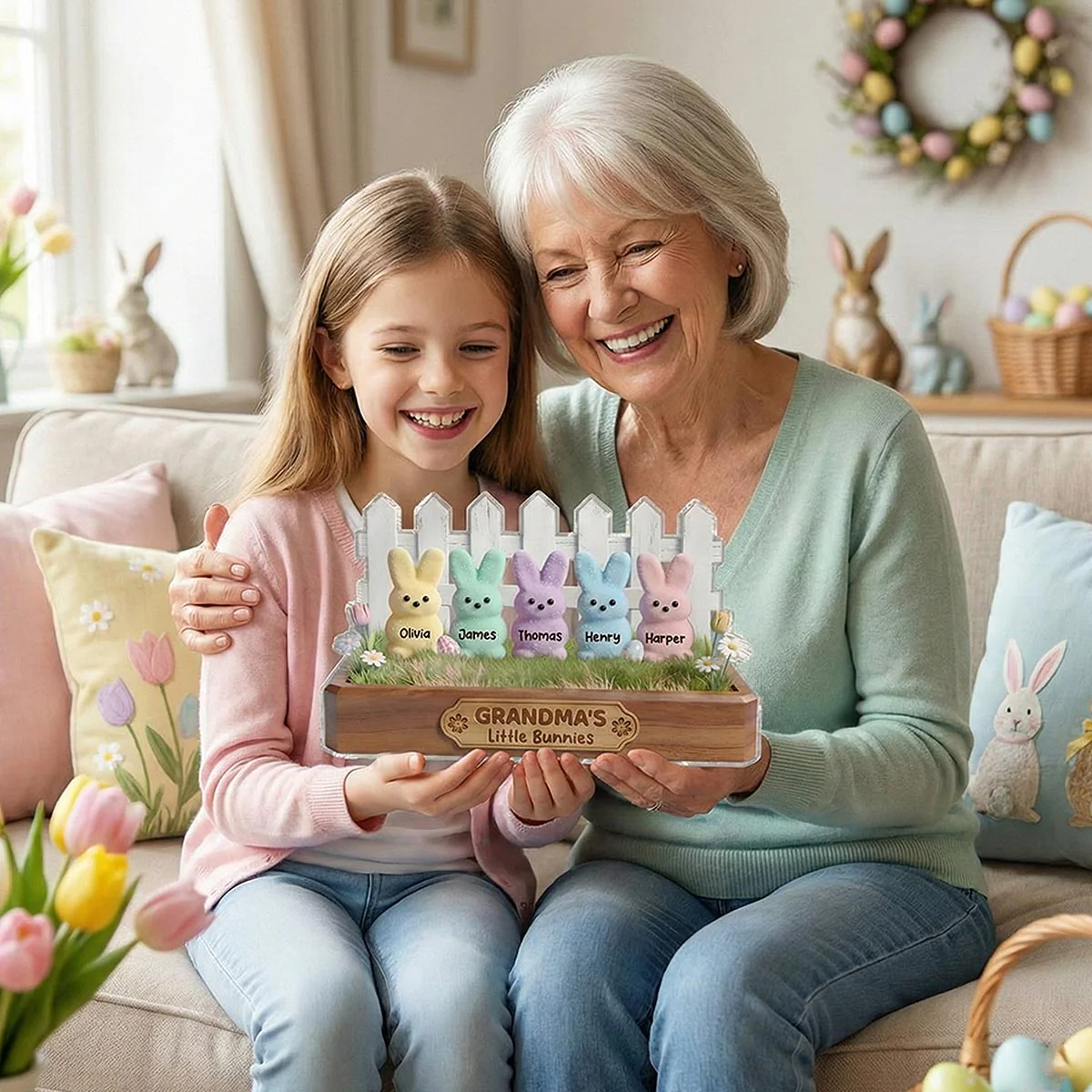 Easter Grandma Little Bunnies - Personalized Acrylic Block Plaque - Gift For Grandma, Easter Decoration - Image 9