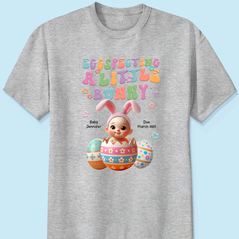 Eggspecting A Little Bunny Personalized Shirt, Easter Pregnancy Announcement, Easter Maternity Expecting Gift for Mom - Image 11