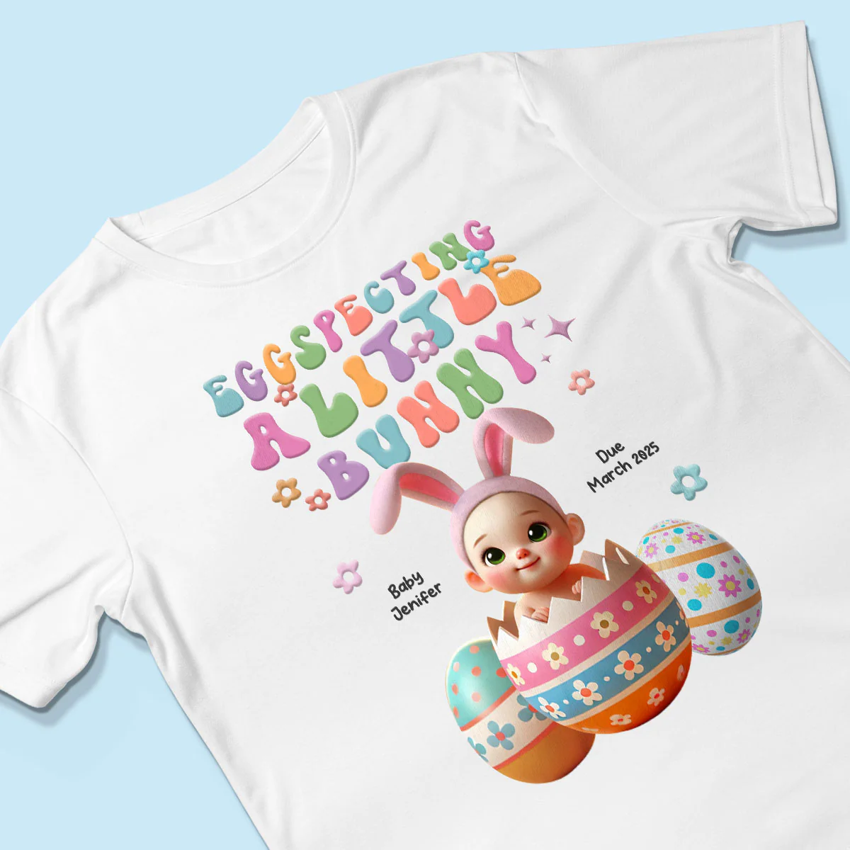 Eggspecting A Little Bunny Personalized Shirt, Easter Pregnancy Announcement, Easter Maternity Expecting Gift for Mom - Image 6