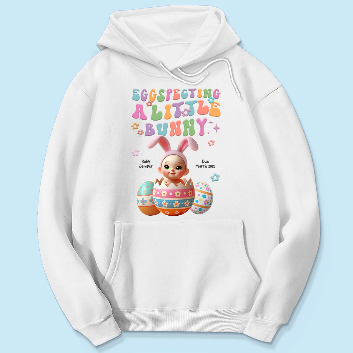Eggspecting A Little Bunny Personalized Shirt, Easter Pregnancy Announcement, Easter Maternity Expecting Gift for Mom - Image 8