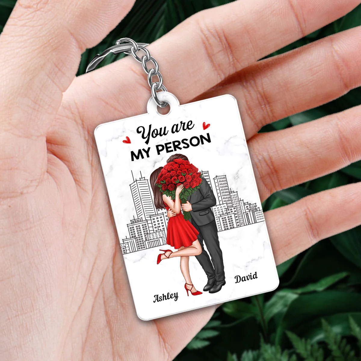 Elegant Couple Love Skyline Favorite Song Scannable QR Code Personalized Acrylic Keychain - Image 2