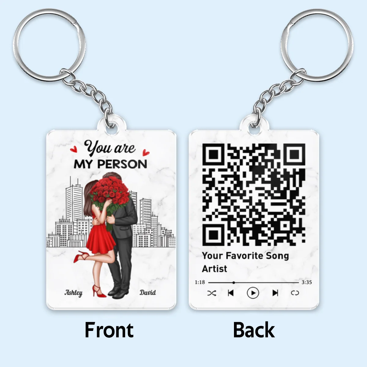 Elegant Couple Love Skyline Favorite Song Scannable QR Code Personalized Acrylic Keychain - Image 5