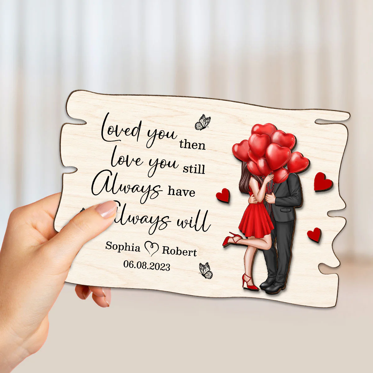 Elegant Couple Love You Then Love You Still Personalized 2-layer Wooden Plaque - Image 4