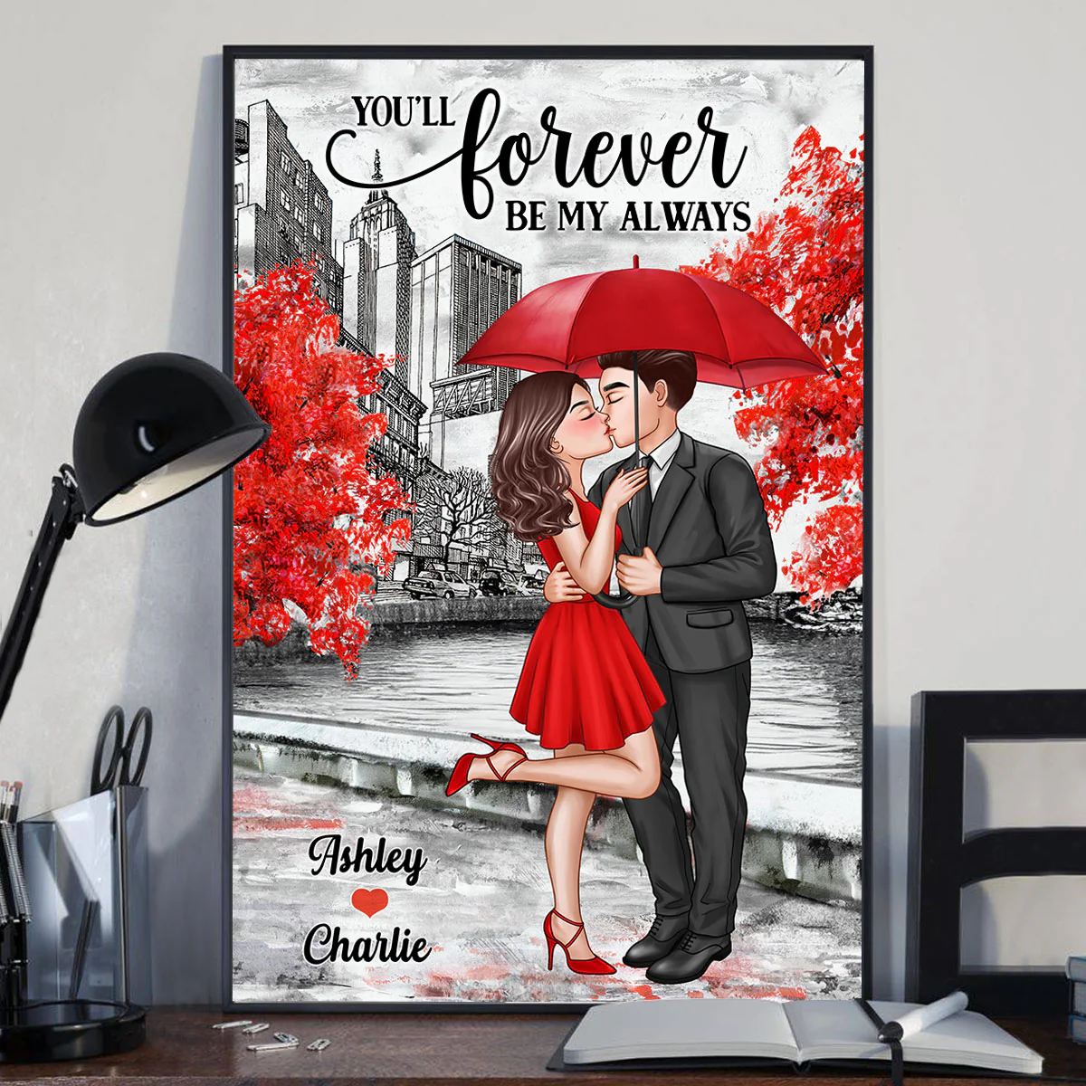 Elegant Couple On The Street Valentine‘s Day Gift Personalized Vertical Poster - Image 3