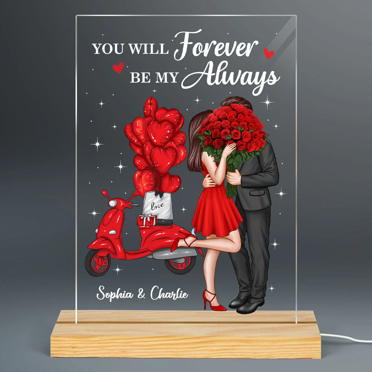Elegant Couple Valentine‘s Gift Personalized Rectangle Acrylic Plaque LED Night Light - Image 2