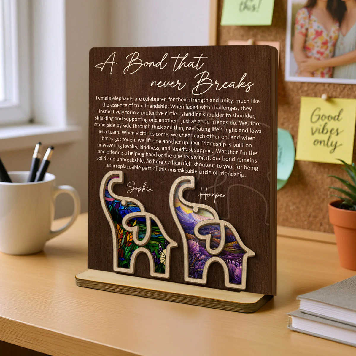 Elephant Friendship Story Besties Special Bond Personalized 2-Layer Standing Wooden Plaque, Birthday Gift, Friendship Gift For Best Friends - Image 2