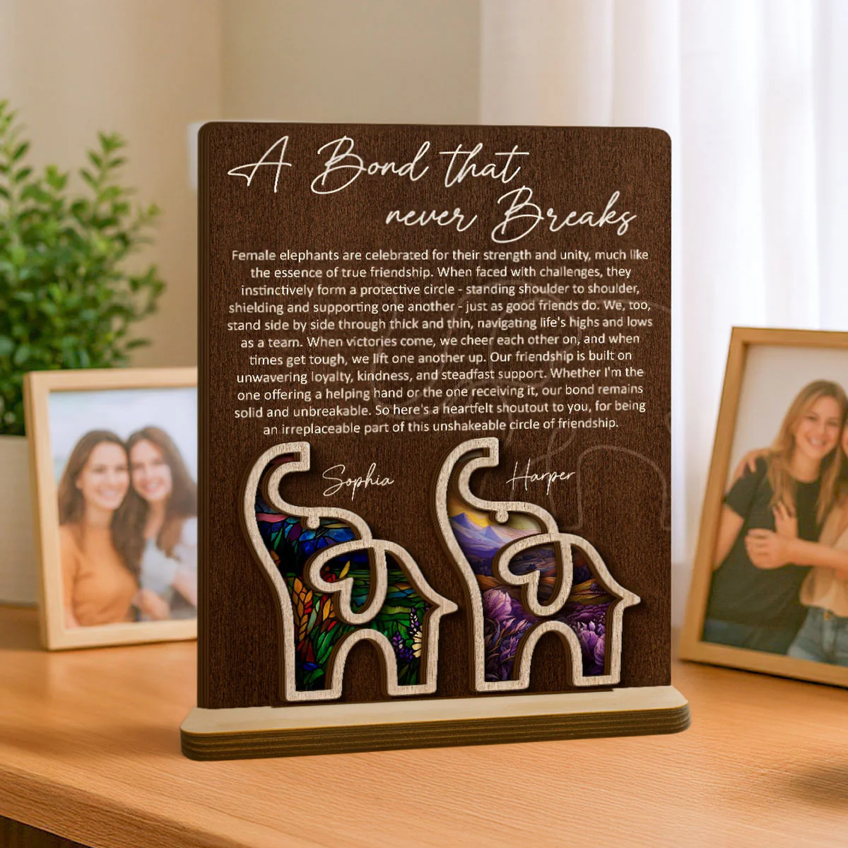 Elephant Friendship Story Besties Special Bond Personalized 2-Layer Standing Wooden Plaque, Birthday Gift, Friendship Gift For Best Friends - Image 3