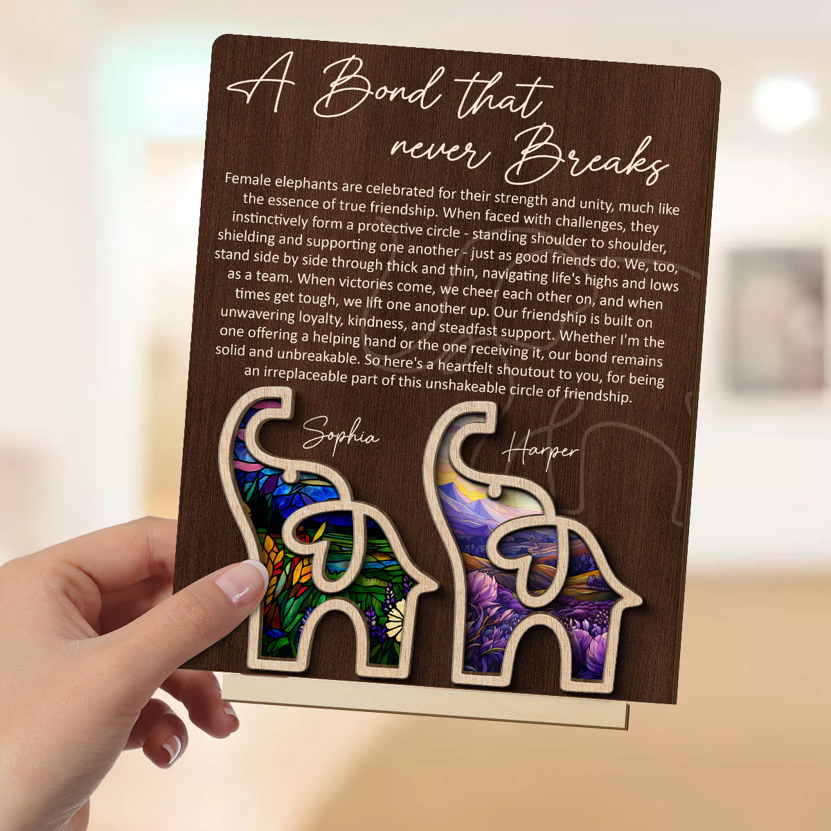 Elephant Friendship Story Besties Special Bond Personalized 2-Layer Standing Wooden Plaque, Birthday Gift, Friendship Gift For Best Friends - Image 4