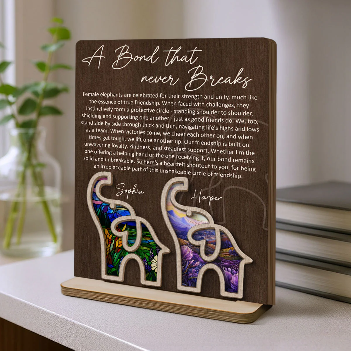 Elephant Friendship Story Besties Special Bond Personalized 2-Layer Standing Wooden Plaque, Birthday Gift, Friendship Gift For Best Friends - Image 6