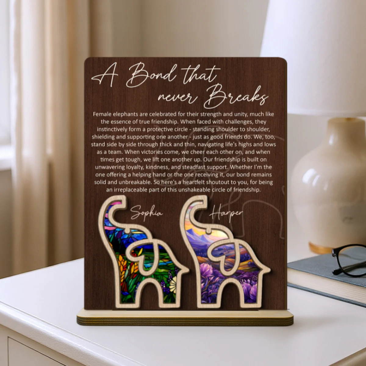 Elephant Friendship Story Besties Special Bond Personalized 2-Layer Standing Wooden Plaque, Birthday Gift, Friendship Gift For Best Friends - Image 8