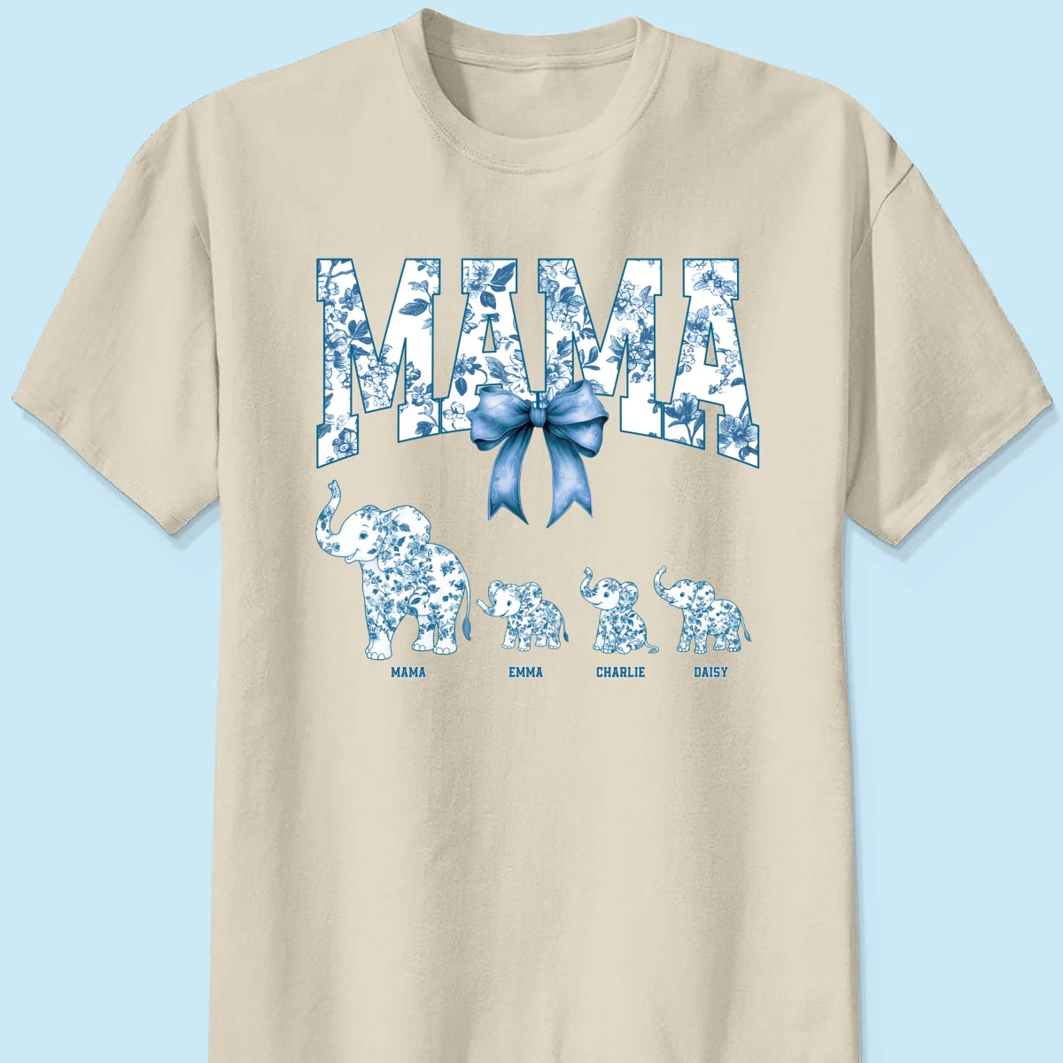 Elephant Grandma Mom Blue Floral Pattern Chinoiserie Personalized Shirt, Mother's Day gift - Image 10
