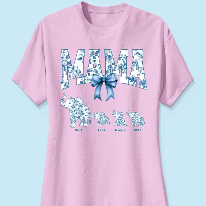 Elephant Grandma Mom Blue Floral Pattern Chinoiserie Personalized Shirt, Mother's Day gift - Image 13