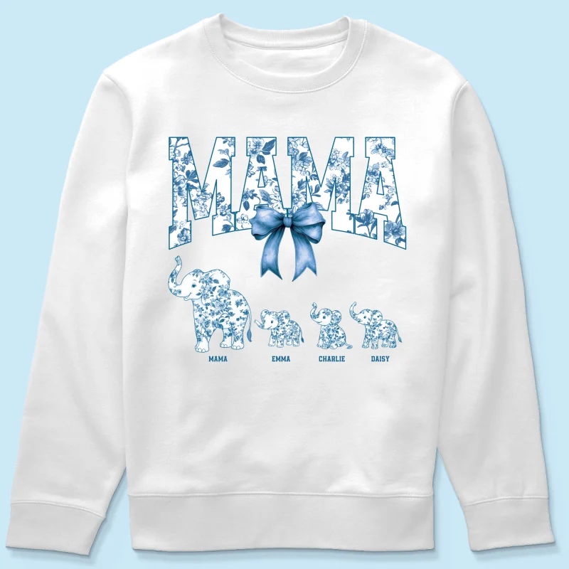 Elephant Grandma Mom Blue Floral Pattern Chinoiserie Personalized Shirt, Mother's Day gift - Image 18