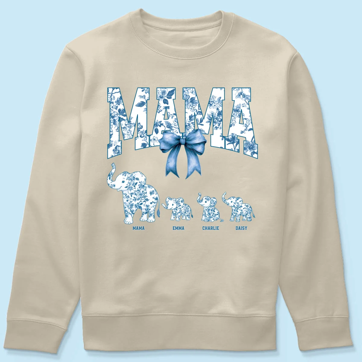 Elephant Grandma Mom Blue Floral Pattern Chinoiserie Personalized Shirt, Mother's Day gift - Image 21