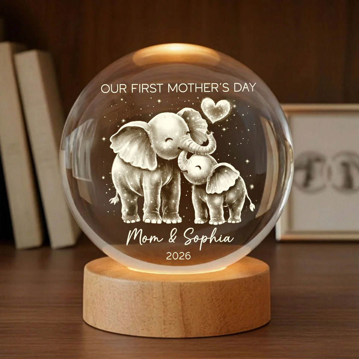 Elephant Mom And Baby Our First Mother's Day - Personalized Crystal Ball LED Night Light - First Mother's Day Gift For New Mom - Image 6