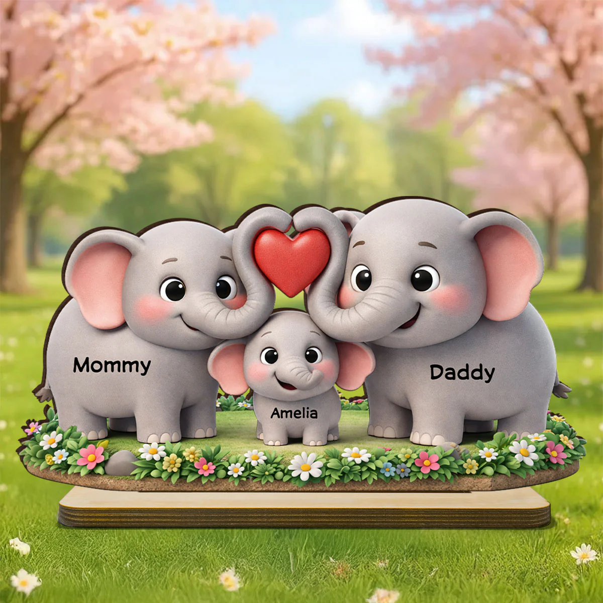 Elephant Mom Dad Family - Personalized 2-Layered Wooden Plaque - Heartfelt Mother's Day Gift for Mom