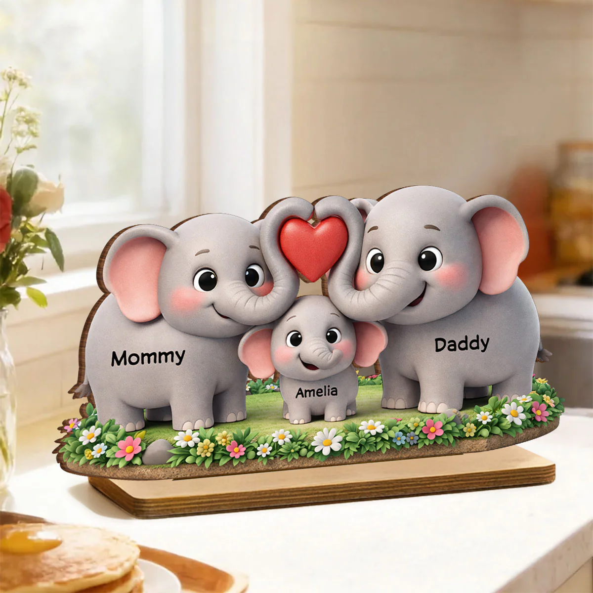 Elephant Mom Dad Family - Personalized 2-Layered Wooden Plaque - Heartfelt Mother's Day Gift for Mom - Image 2
