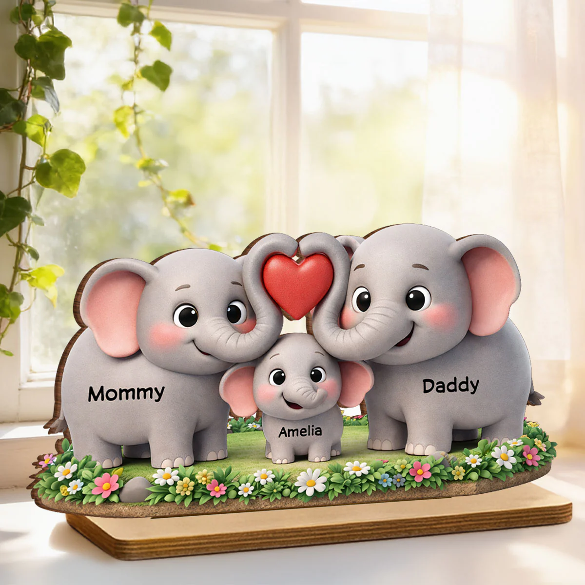 Elephant Mom Dad Family - Personalized 2-Layered Wooden Plaque - Heartfelt Mother's Day Gift for Mom - Image 3