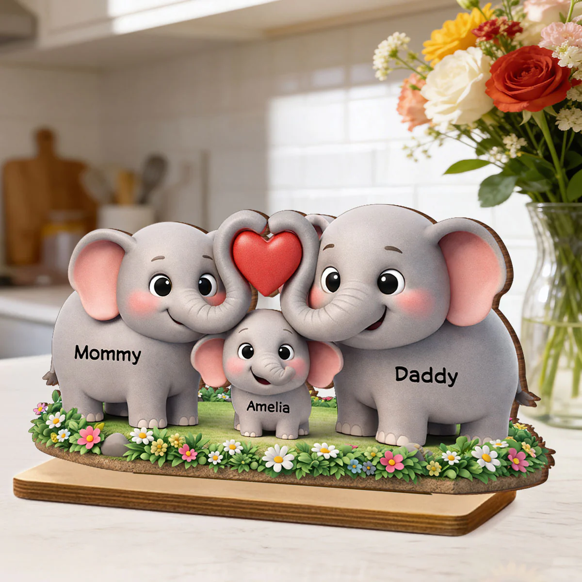 Elephant Mom Dad Family - Personalized 2-Layered Wooden Plaque - Heartfelt Mother's Day Gift for Mom - Image 4