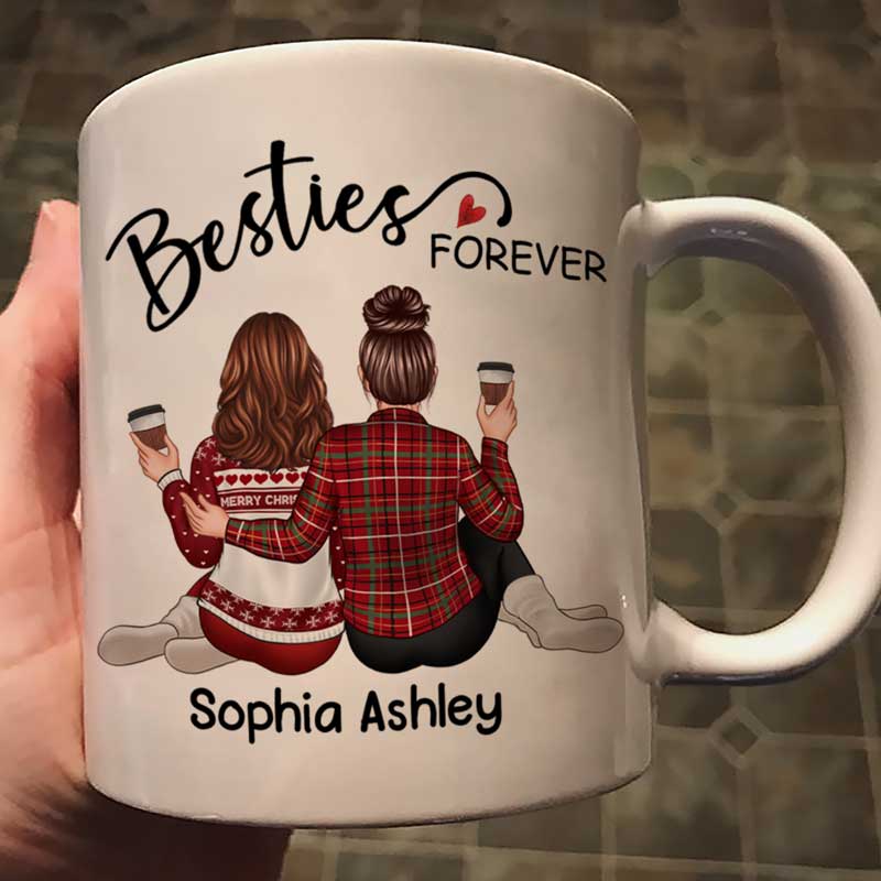 Embracing Back View Besties Sisters Forever Personalized Mug - Image 2