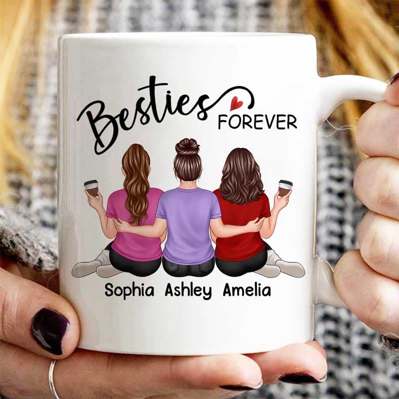 Embracing Back View Besties Sisters Forever Personalized Mug - Image 3