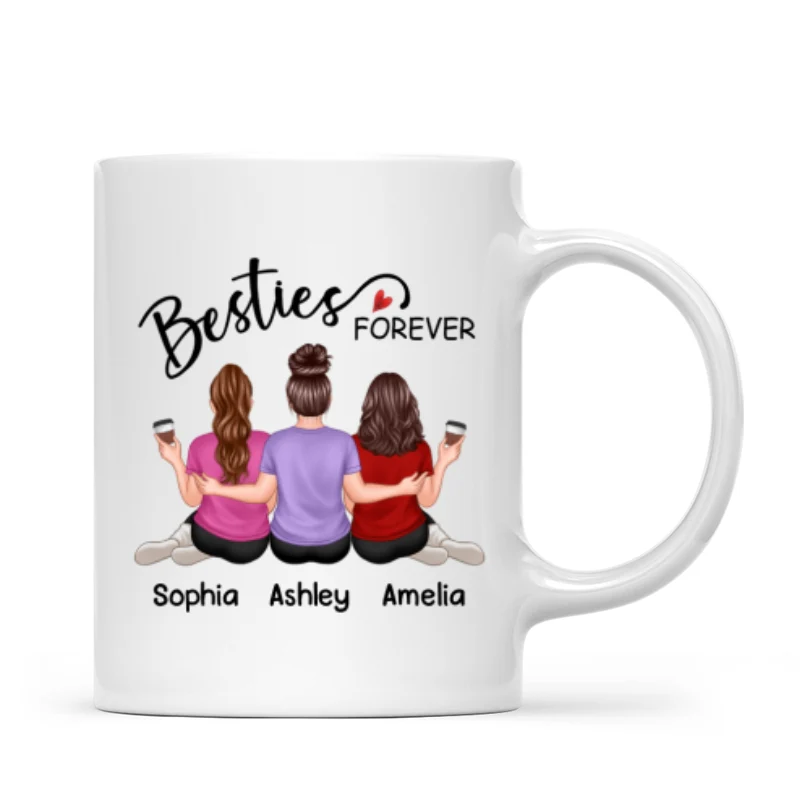 Embracing Back View Besties Sisters Forever Personalized Mug - Image 4