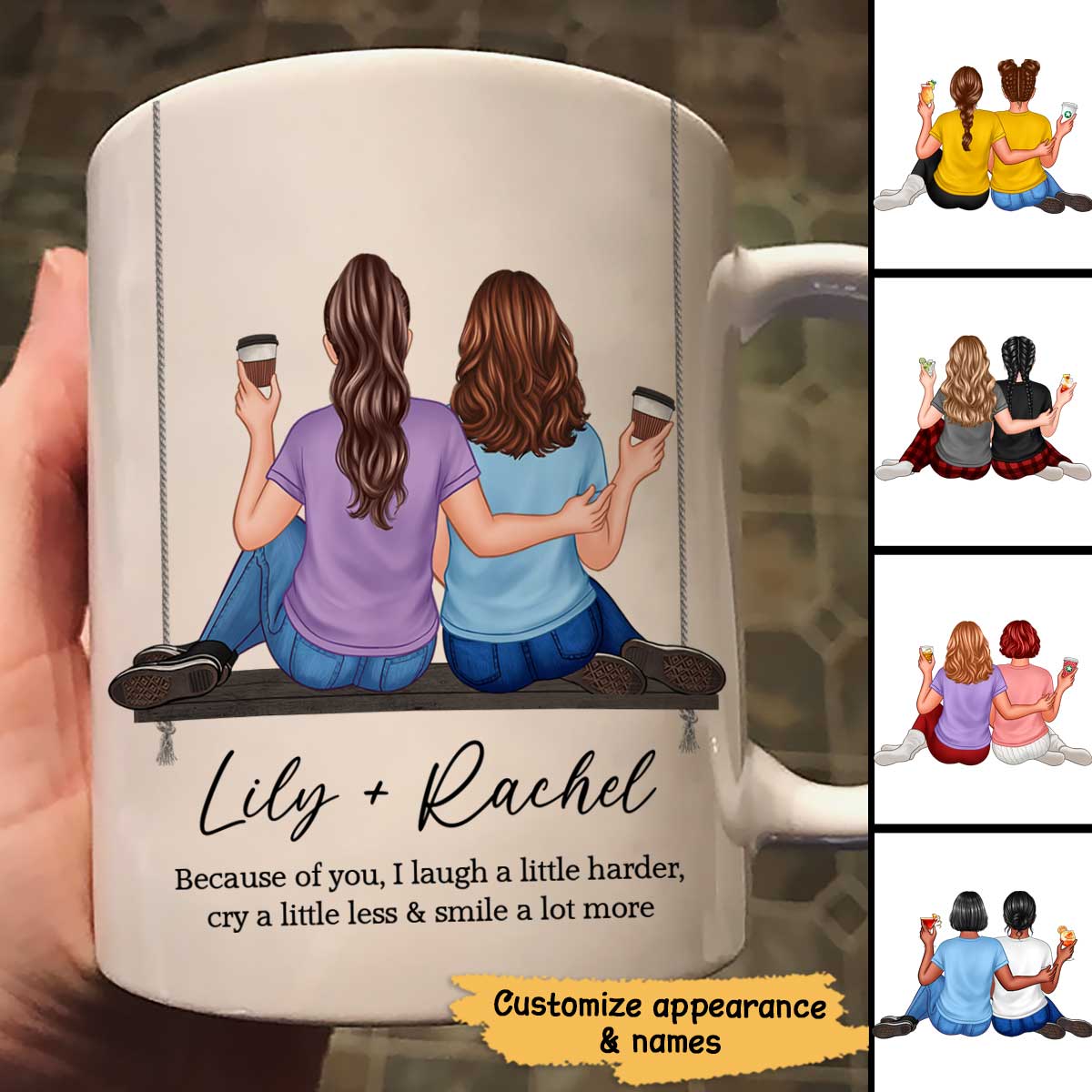 Embracing Besties Sisters On Swing Personalized Mug - Image 2