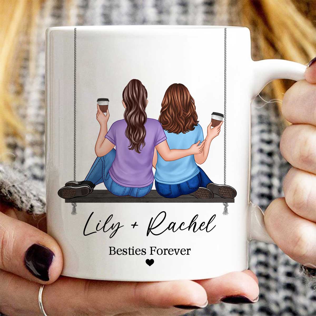 Embracing Besties Sisters On Swing Personalized Mug - Image 3