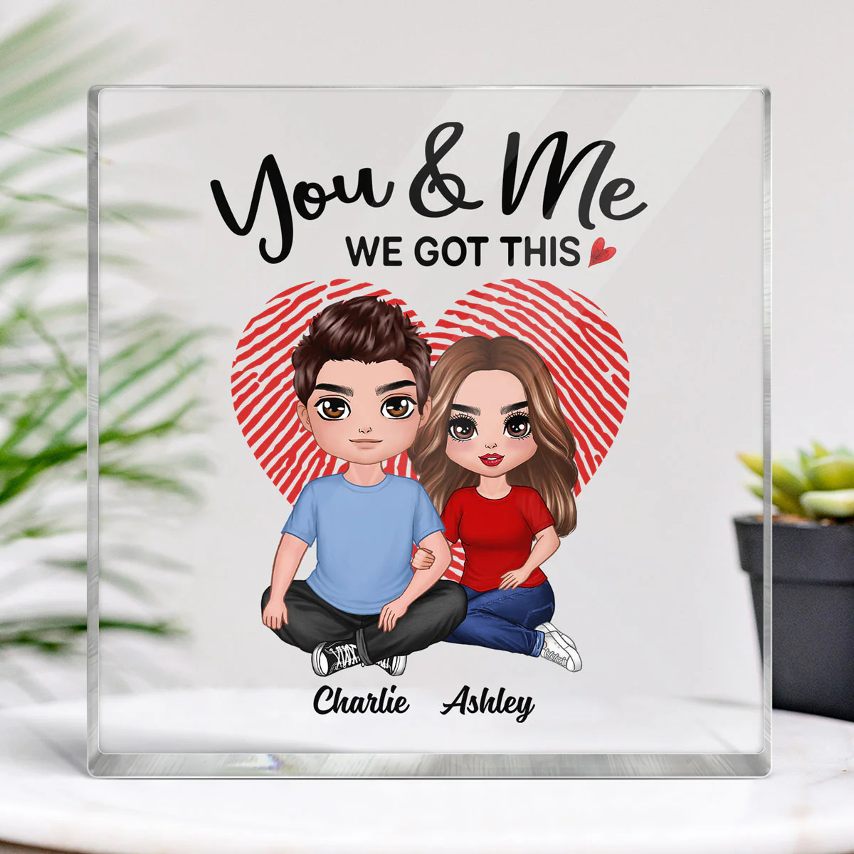 Embracing Couple Anniversary Gift Personalized Square Acrylic Block Plaque