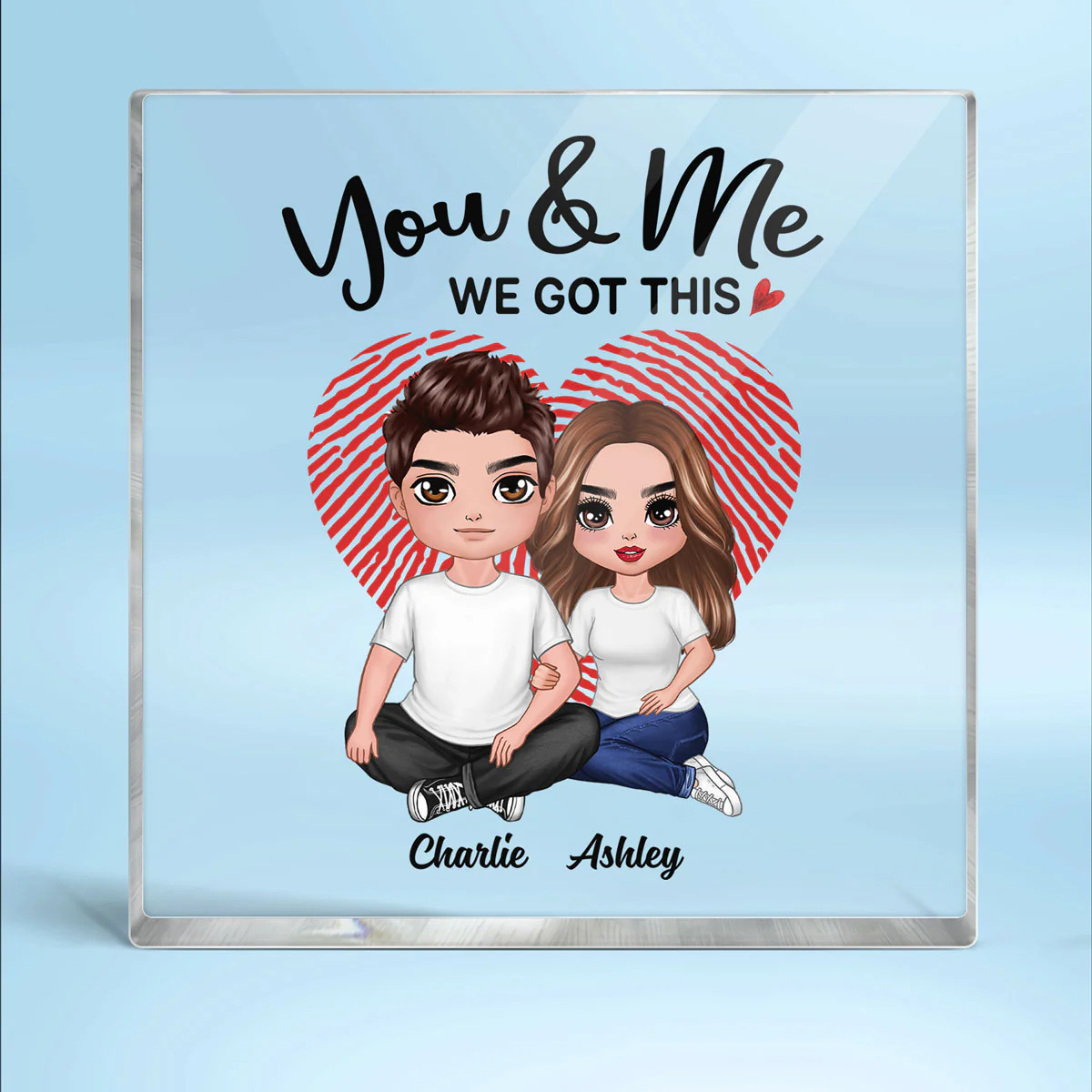 Embracing Couple Anniversary Gift Personalized Square Acrylic Block Plaque - Image 2