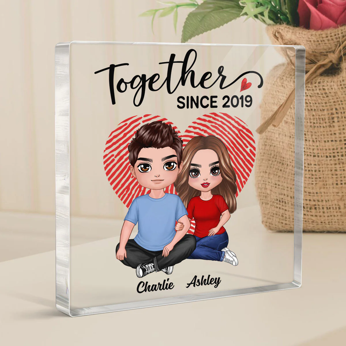 Embracing Couple Anniversary Gift Personalized Square Acrylic Block Plaque - Image 3