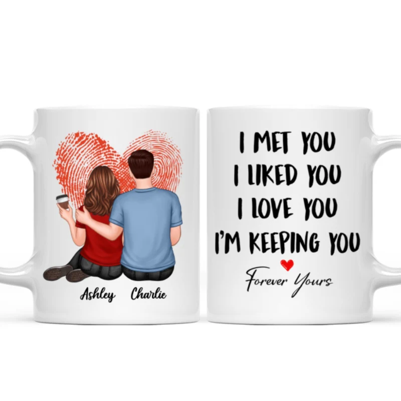 Embracing Couple Back View Finger Print Heart Personalized Mug - Image 4