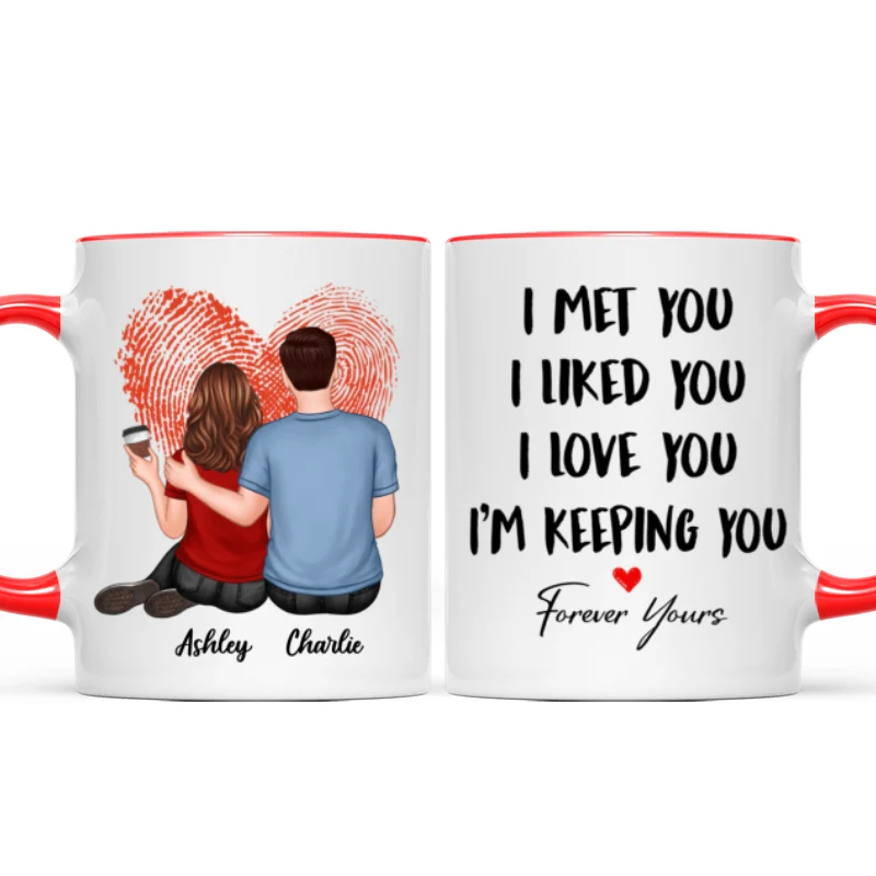 Embracing Couple Back View Finger Print Heart Personalized Mug - Image 7
