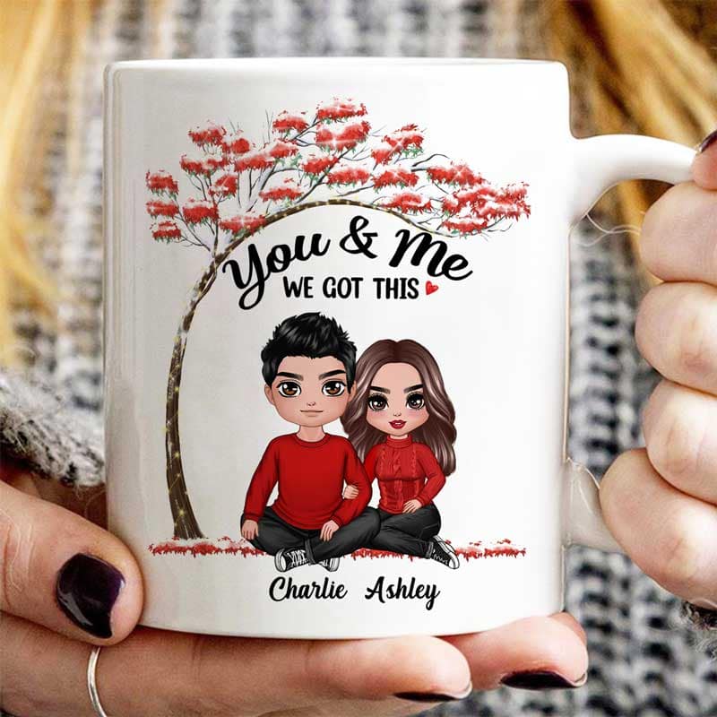 Embracing Couple Under Red Tree Gift For Him For Her Personalized Mug - Image 2